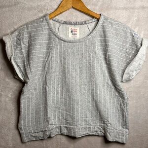 Todd Snyder X Champion Sweatshirt Womens M Gray Cropped Pinstripe Short Sleeve